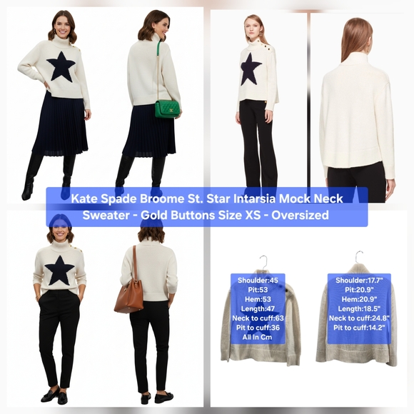 kate spade Sweaters - Kate Spade Broome St. Star Intarsia Mock Neck Sweater - Gold Buttons Size XS